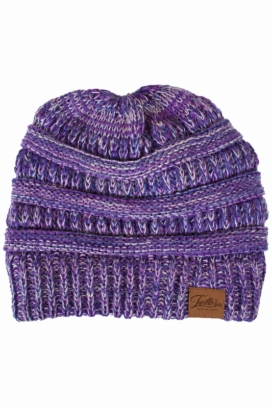 Purple Four Tone Thread Mix Color Cable Beanie Winter Hat