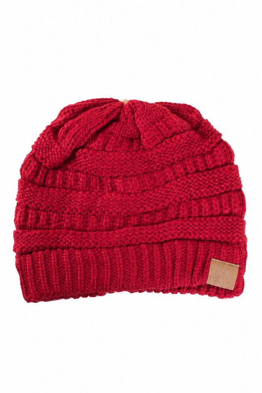 Burgundy Cable Knit Classic Beanie Winter Hat
