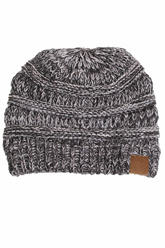 Black and White Four Tone Thread Mix Color Cable Beanie Winter Hat: 031