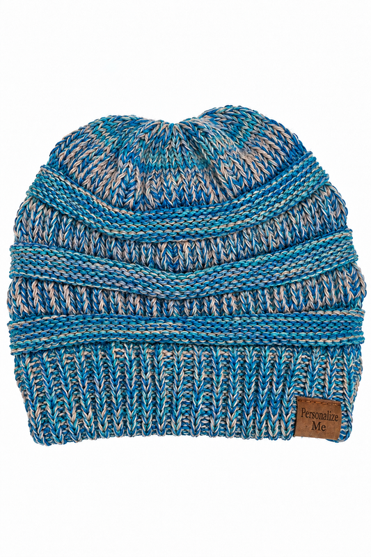 Blue, Teal Four Tone Thread Mix Color Cable Beanie Winter Hat