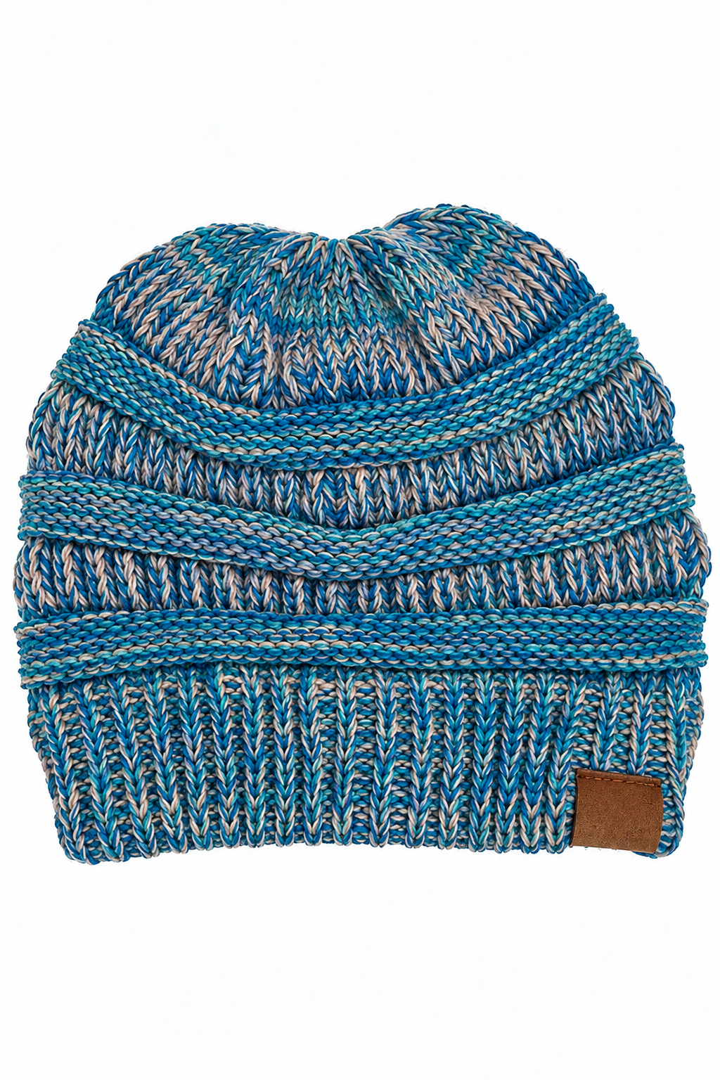 Blue, Teal Four Tone Thread Mix Color Cable Beanie Winter Hat