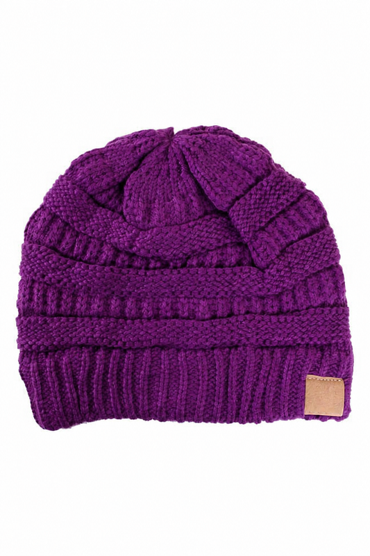 Dark Purple Cable Knit Classic Beanie Winter Hat