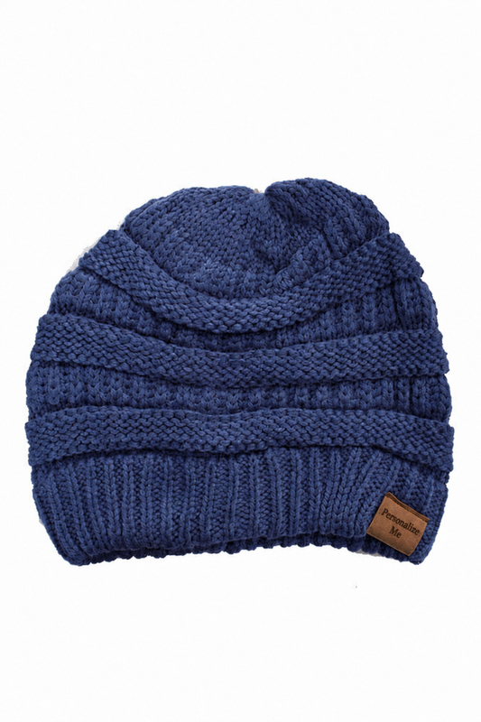 Dark Denim Cable Knit Classic Beanie Winter Hat
