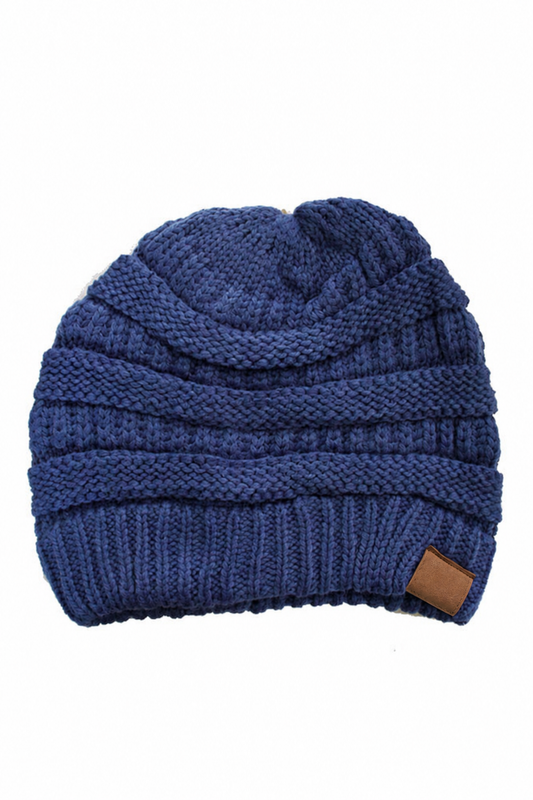 Dark Denim Cable Knit Classic Beanie Winter Hat