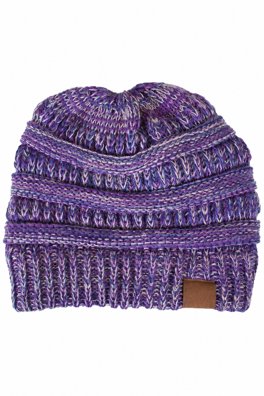 Purple Four Tone Thread Mix Color Cable Beanie Winter Hat