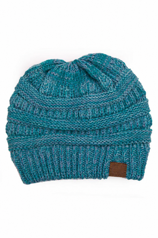Teal Four Tone Thread Mix Color Cable Beanie Winter Hat