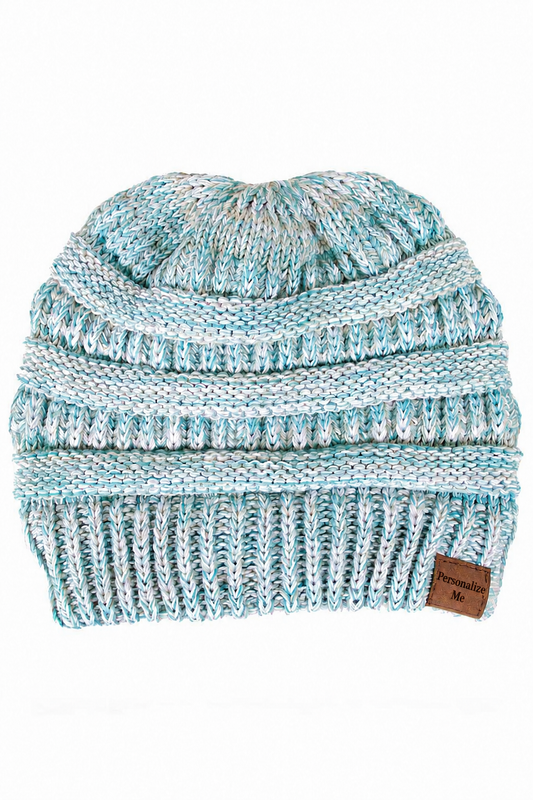 Light Teal, Brown, White Four Tone Thread Mix Color Cable Beanie Winter Hat: 004